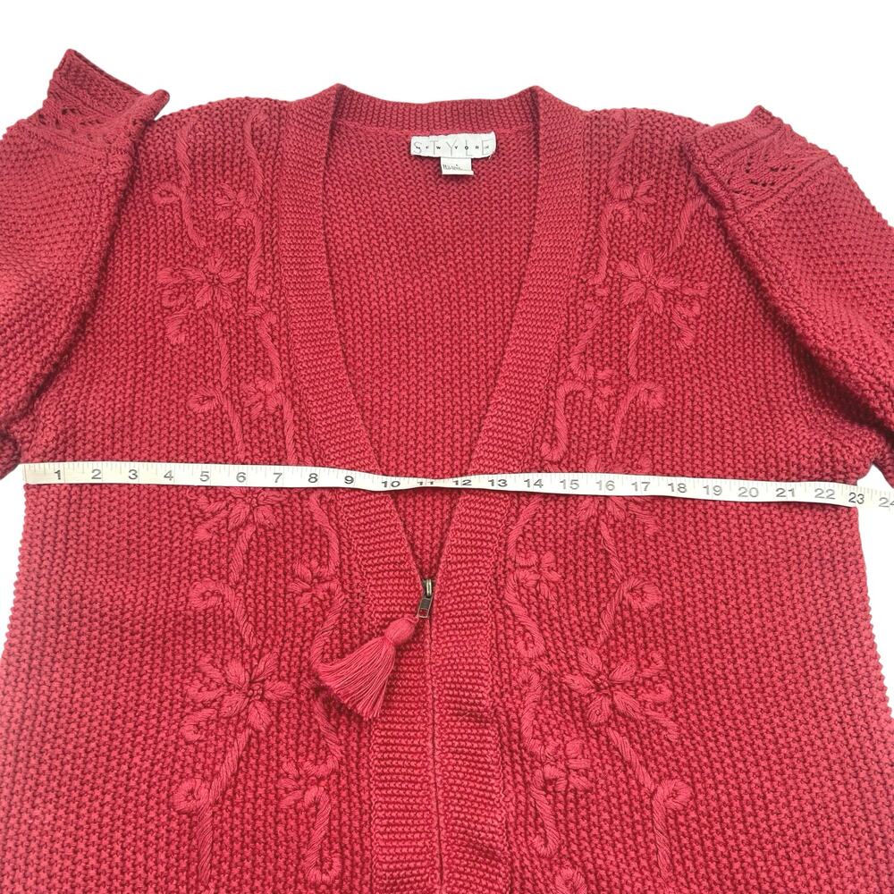 New York Style Womens VTG Heavyweight Embroidered Cottagecore Zip Cardigan Sz L - Picture 8 of 10